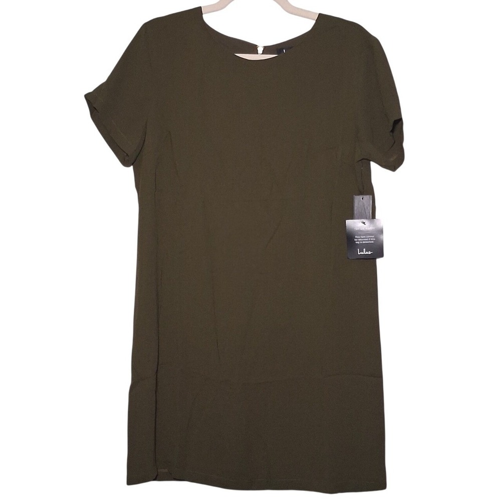 NWT Lulus Shift and Shout Olive Green Short Sleeve Mini Shift Dress M Party Mod - Picture 5 of 12